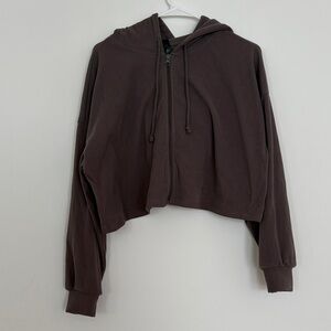 Cropped Women's Brown/ Grey Hoodie.